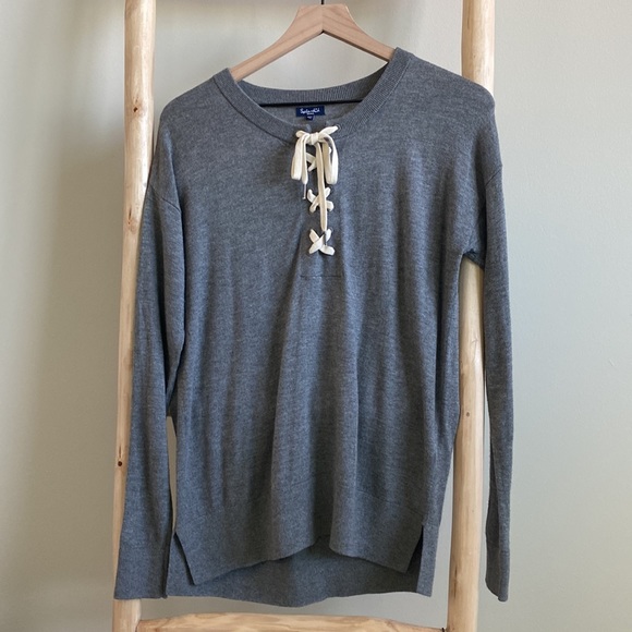 Splendid Cashmere Lace Up Pullover Sz Small - Picture 2 of 6